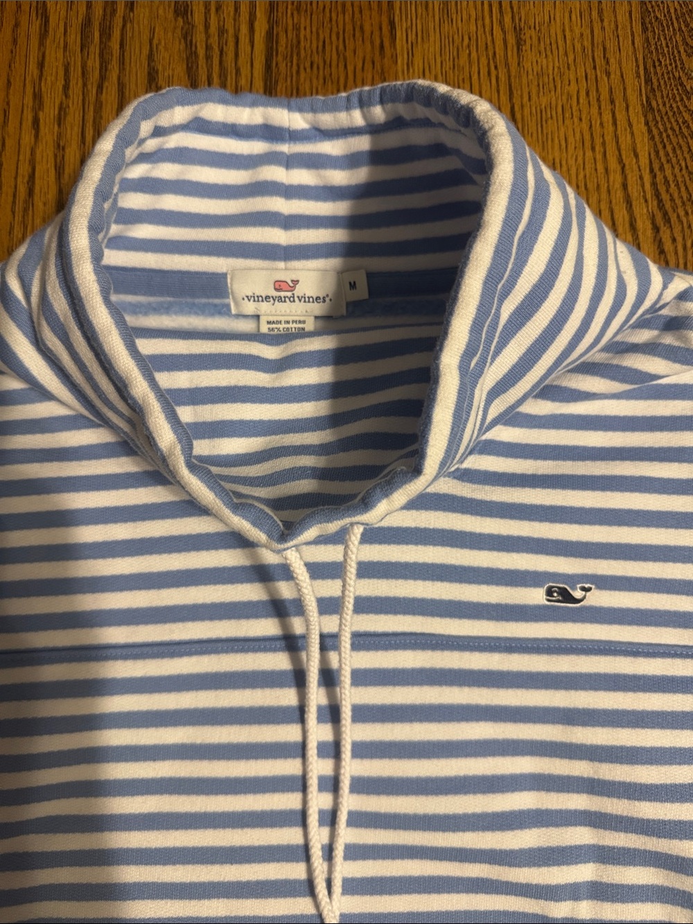 Vineyard Vines Light Blue & White Striped Funnel Neck fleece pullover - Picture 2 of 4